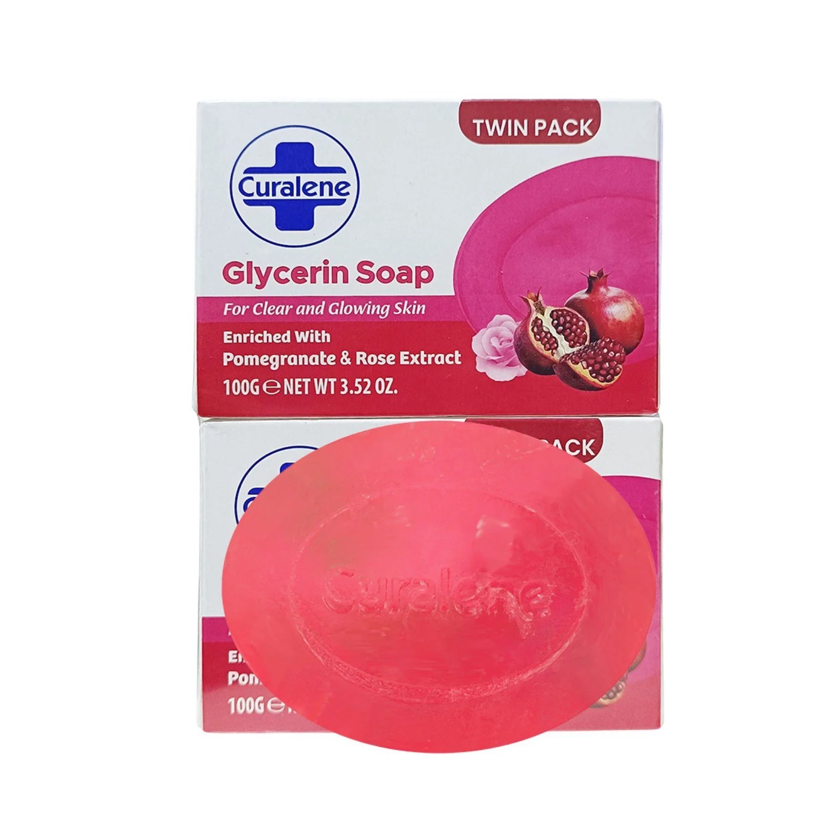 Buy Curalene Glycerin Soap with Pomegranate and Rose Extract Twin Pack - 100g - Premium Quality Toiletries Online - Product Image Buy Curalene Glycerin Soap with Pomegranate and Rose Extract Twin Pack - 100g - Premium Quality Toiletries Online - Product Image